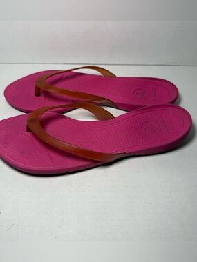 Crocs Adrina Pink Orange Jelly Flip Flops Sandals Shoes Women’s 9